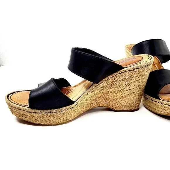 Born Black Leather Wedge sandals  size 9 - Picture 12 of 13
